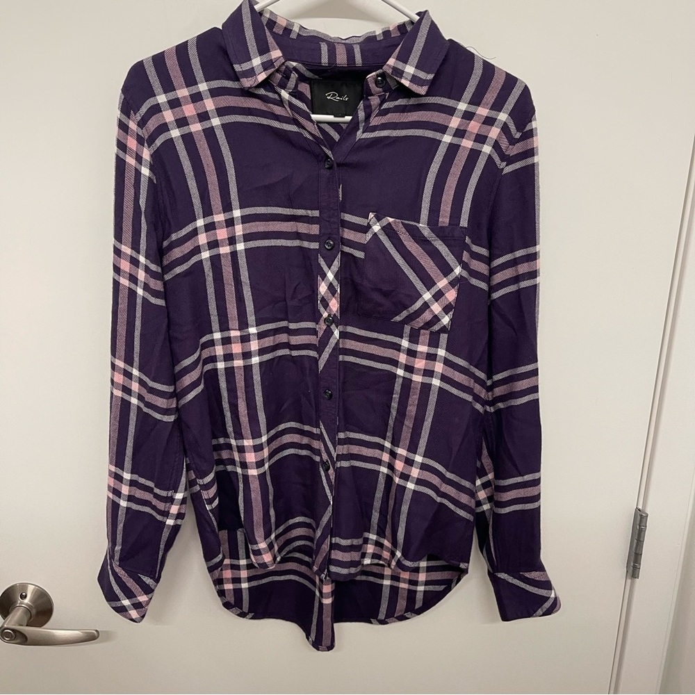 Rails Purple Plaid Button Down Top